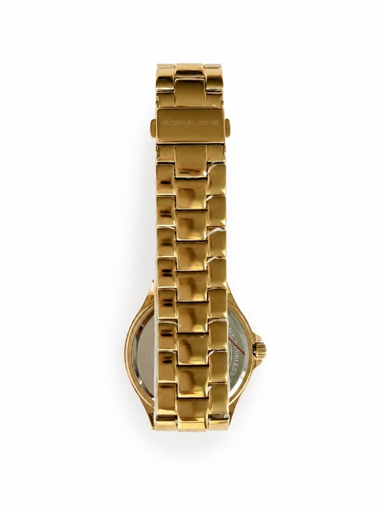 BRAND NEW Michael Kors Lennox Pavé Logo Gold-Tone Logo Watch MK7229